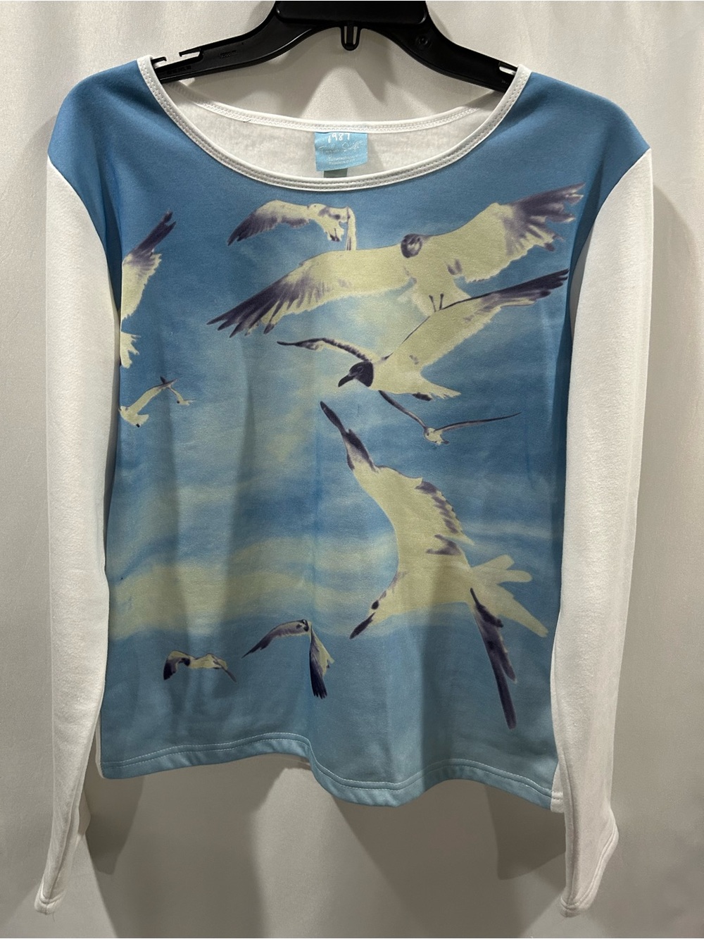 Taylor Swift Blue & White Graphic 1989 Album Cover seagull sweatshirt EUC RARE